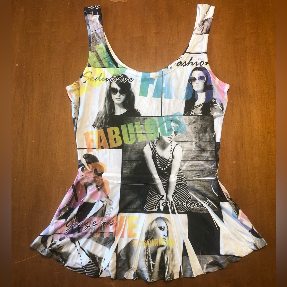 Blue Sketch Graphic Flare Tank - Picture 2 of 5